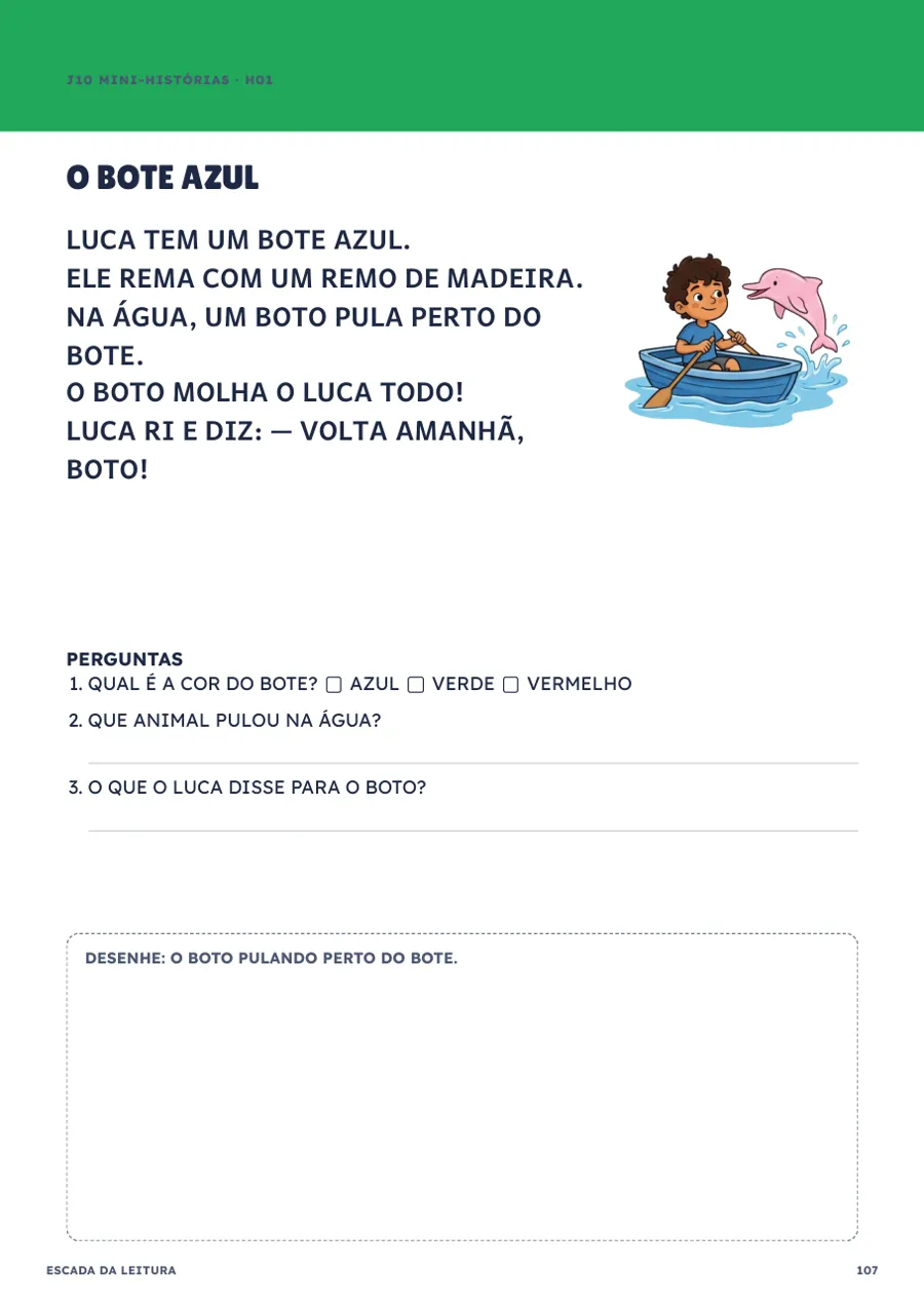 Mini-história O Bote Azul com perguntas